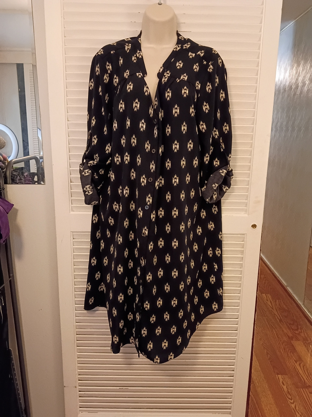 41 Hawthorn Black Midi Shirt Dress with Cream Print - Picture 2 of 8